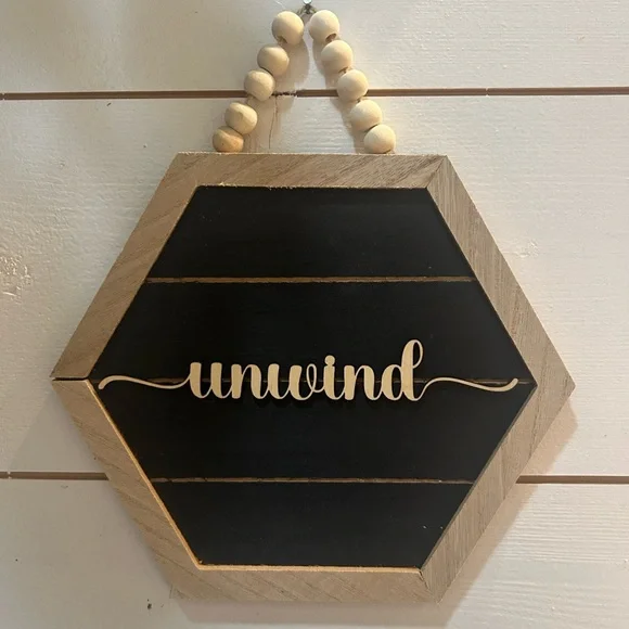 Set of 3 Bathroom Relax Soak Unwind Hexagon Bead Hanging Wall Art - Picture 4 of 4